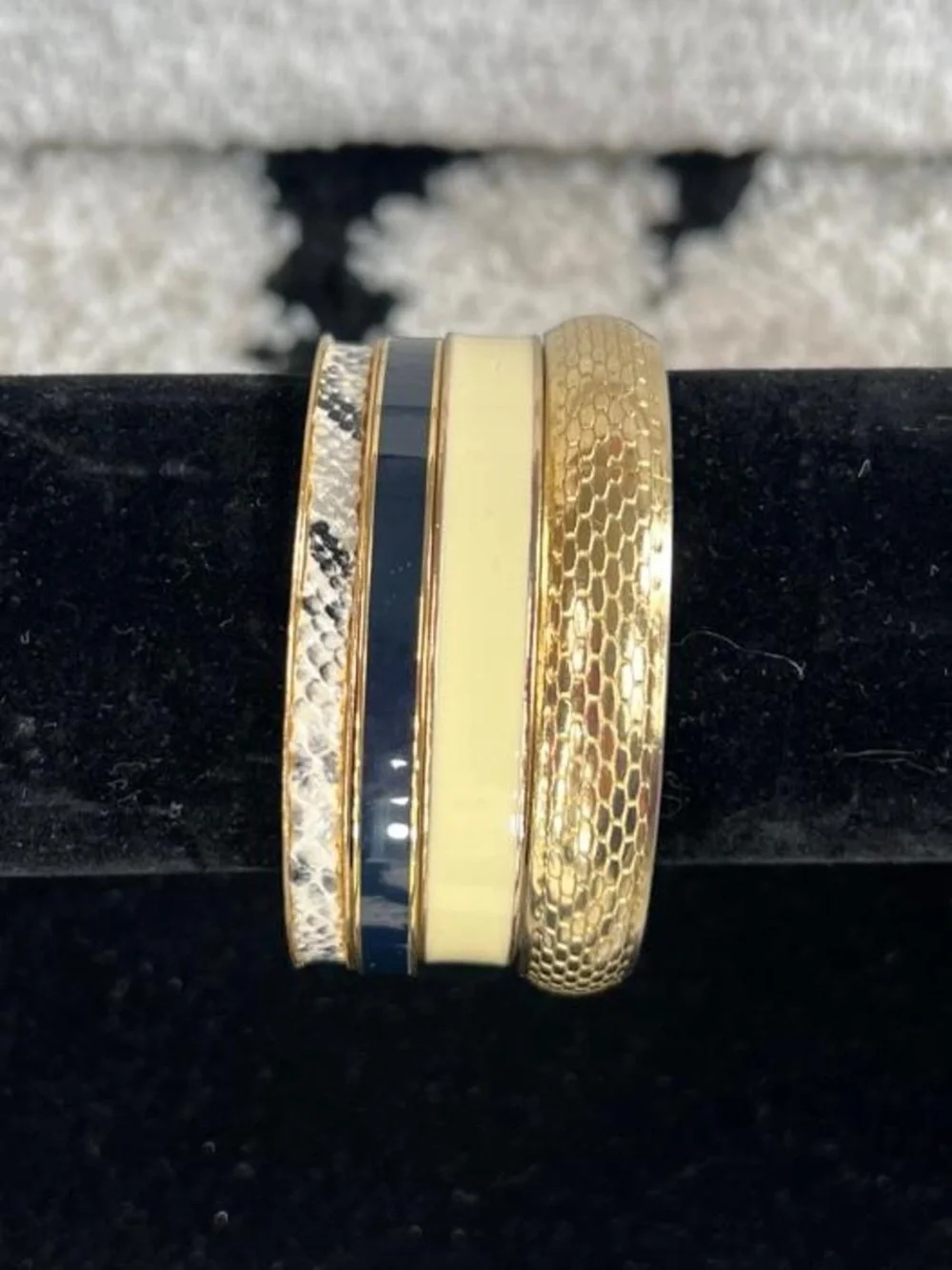 Vintage Gold tone and cream enamel bangle set